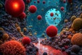 Abstract scene with viruses, pathogens, bacteria and microflora inside the body