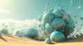 Abstract scfi-fi landscape with connected 3D balls and molecular grid structure. Futuristic surreal abstraction.