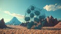 Abstract scfi-fi landscape with connected 3D balls and molecular grid structure. Futuristic surreal abstraction