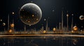abstract sci - fi background with golden spheres