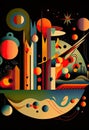 Abstract, sci-fi, city, planets, stars, another world, moon, background wallpaper, generative ai Royalty Free Stock Photo