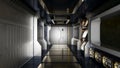 Abstract sci-fi spaceship corridor.