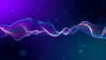 Abstract Science Technology Blue Purple Orange Turbulence Wavy Lines With Flying Blurry Sparkle Dust Particles Royalty Free Stock Photo