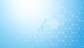 Abstract scientific background with DNA strands and hexagonal molecular structure in blue Royalty Free Stock Photo