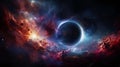 Abstract Scientific Background: Titania In Space With Solar Eclipse And Nebula