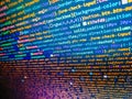 Abstract screen of software virus and coding technologies. Software source code. Shallow depth of field, selective focus effect. Royalty Free Stock Photo