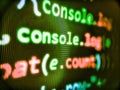 Abstract screen of web developer with glowing code. Monitor photo. Code background. Big data storage and cloud computing Royalty Free Stock Photo