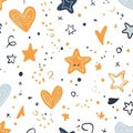 Abstract scribble background, endless texture. Hand-drawn squiggles and lines. Trendy childish repeating print. Colorful