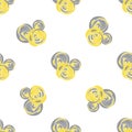 Abstract scribbled painterly circle vector seamless pattern background. Groups of brush stroke paint dabs.Yellow grey
