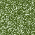 Abstract scrollwork seamless pattern, vector background. Green plants, grass, curls, waves. Natural stylized floral ornament. Hand Royalty Free Stock Photo