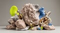 Abstract Sculptural Composition with Rocks and Metallic Forms
