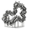 Intricate Sculpture of Interconnected Metal Pipes and Valves on White Background plumbing Royalty Free Stock Photo