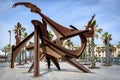 Abstract sculpture of gymnasts made of metal