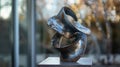 An abstract sculpture made of twisted metal representing the warped and distorted nature of reality in the quantum realm