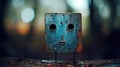 Abstract sculpture of an odd looking face made out of rusty corroded iron metal - generative AI