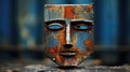 Abstract sculpture of an odd looking face made out of rusty corroded iron metal - generative AI