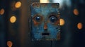Abstract sculpture of an odd looking face made out of rusty corroded iron metal - generative AI