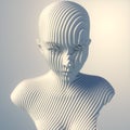 Abstract sculpture of a womans bust composed of thin white slices. 3d rendering digital illustration. Creative design