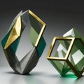 abstract sculptures made of concrete, glass and gold
