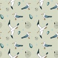 Abstract sea background, beach theme fashion seamless pattern, monochrome exotic vector wallpaper, vintage fabric, blue wrapping Royalty Free Stock Photo