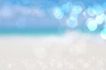 Abstract sea background. Abstract sandy summer beach background with bokeh lights on light blue sky. Beautiful texture. Space Royalty Free Stock Photo