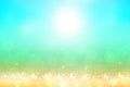 Abstract sea background. Abstract tropical sandy summer beach background with bokeh lights on light blue sky and sun. Beautiful Royalty Free Stock Photo