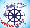 Abstract sea motive and steering wheel of ship.Yacht club banner