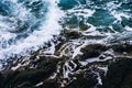 Abstract sea water texture background from above. Dramatic ocean waves landscape aerial drone view. Summer travel holiday. Vintage Royalty Free Stock Photo