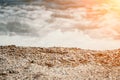 Small sea wave, Blurred Soft foamy waves washing golden sandy beach on sunset. Ocean Waves On Sandy Beach. Nobody Royalty Free Stock Photo