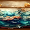 Abstract sea waves made of layered color paper as a seamless pattern background made with generative AI Royalty Free Stock Photo