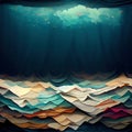 sea waves made of layered color paper as a seamless pattern background made with generative AI Royalty Free Stock Photo