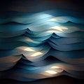 Abstract sea waves made of layered paper as a seamless pattern background made with generative AI Royalty Free Stock Photo