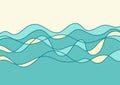 Abstract sea waves outline vector graphic poster illustration. Sea ocean blue waves background for text