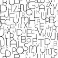 Abstract seamless alphabet pattern with stylish black latin letters. White repeatable unusual background. Can be used