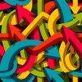 Abstract seamless arrows background, motley 3d arrows, confusion or puzzle concept, pattern