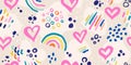 Abstract seamless background with hearts and hand drawn details.Modern background for the design of textiles, covers