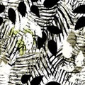Abstract seamless background pattern, with brush leaves, paint strokes and splashes