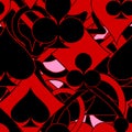 abstract seamless black and red pattern of different card suits, texture
