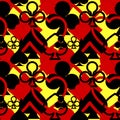 abstract seamless black and red pattern of different card suits, texture