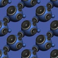 Abstract seamless blue music background with round speakers Royalty Free Stock Photo