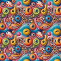 Abstract seamless bright colorful psychedelic comic pattern Royalty Free Stock Photo