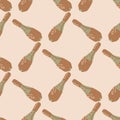 Abstract seamless circus pattern with brown juggler mace print. Light pink background. Doodle backdrop Royalty Free Stock Photo