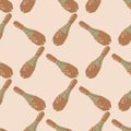 Abstract seamless circus pattern with brown juggler mace print. Light pink background. Doodle backdrop