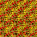 Abstract seamless complex mosaic pattern in red, green and yellow tones