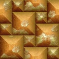 Abstract seamless 3d pattern of orange and gold scratched beveled cubes