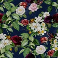 Abstract Seamless Elegance Pattern with Vintage Garden Flowers.