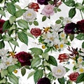 Abstract Seamless Elegance Pattern with Vintage Garden Flowers.