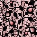 Abstract seamless fabric black lace pattern buds on pink Royalty Free Stock Photo