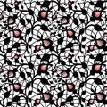 Abstract seamless fabric black lace pattern on white and pink bu Royalty Free Stock Photo