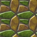 Abstract seamless floor pattern with green and gold sharp stones